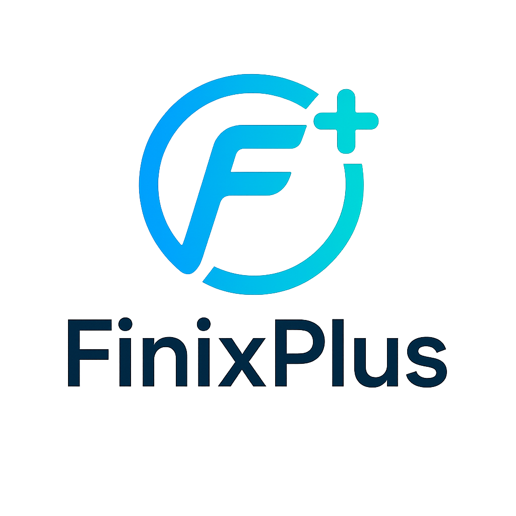 Logo transparente de FinixPlus en tonos azul y turquesa